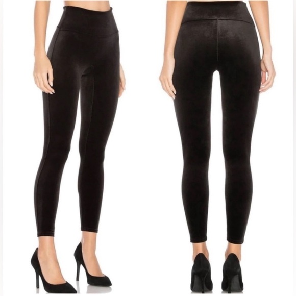 SPANX High Waist Black Velvet Leggings Size Large - Picture 1 of 5
